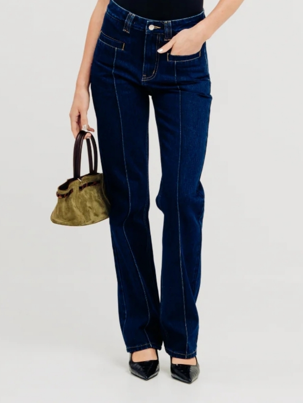 Torn by Ronny Kobo Dark Blue Denim Flare Jeans